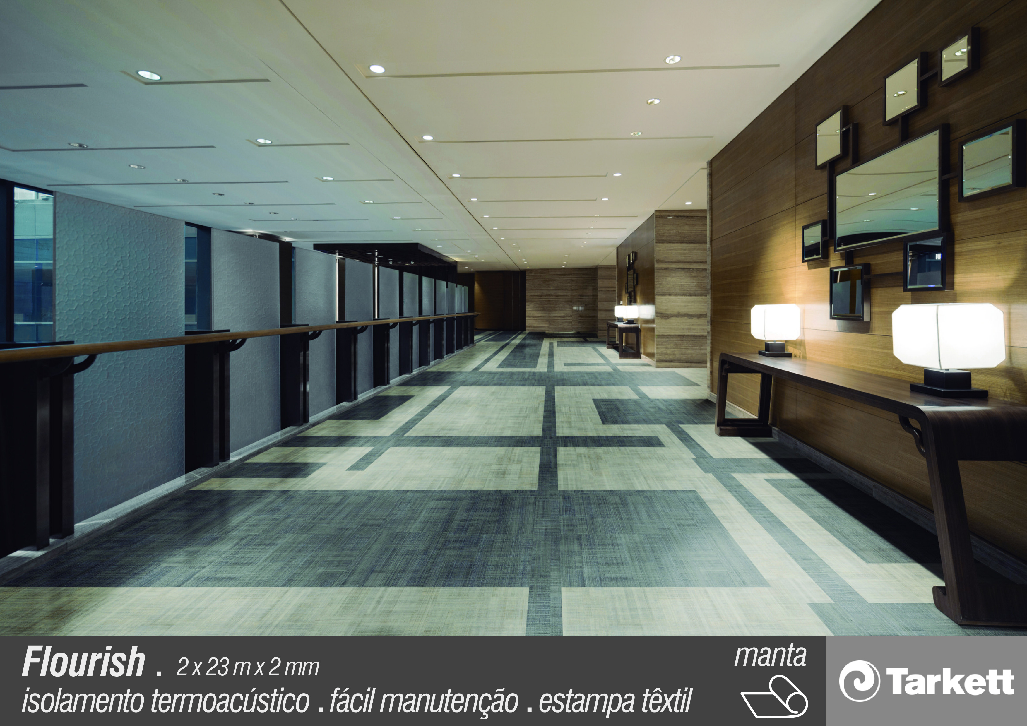 Com padrões inspirados em estampas têxteis, a linha de pisos vinílicos em mantas Tarkett Flourish® é a linha de Pisos Vinílicos em mantas para uso comercial que une tecnologia e personalidade.