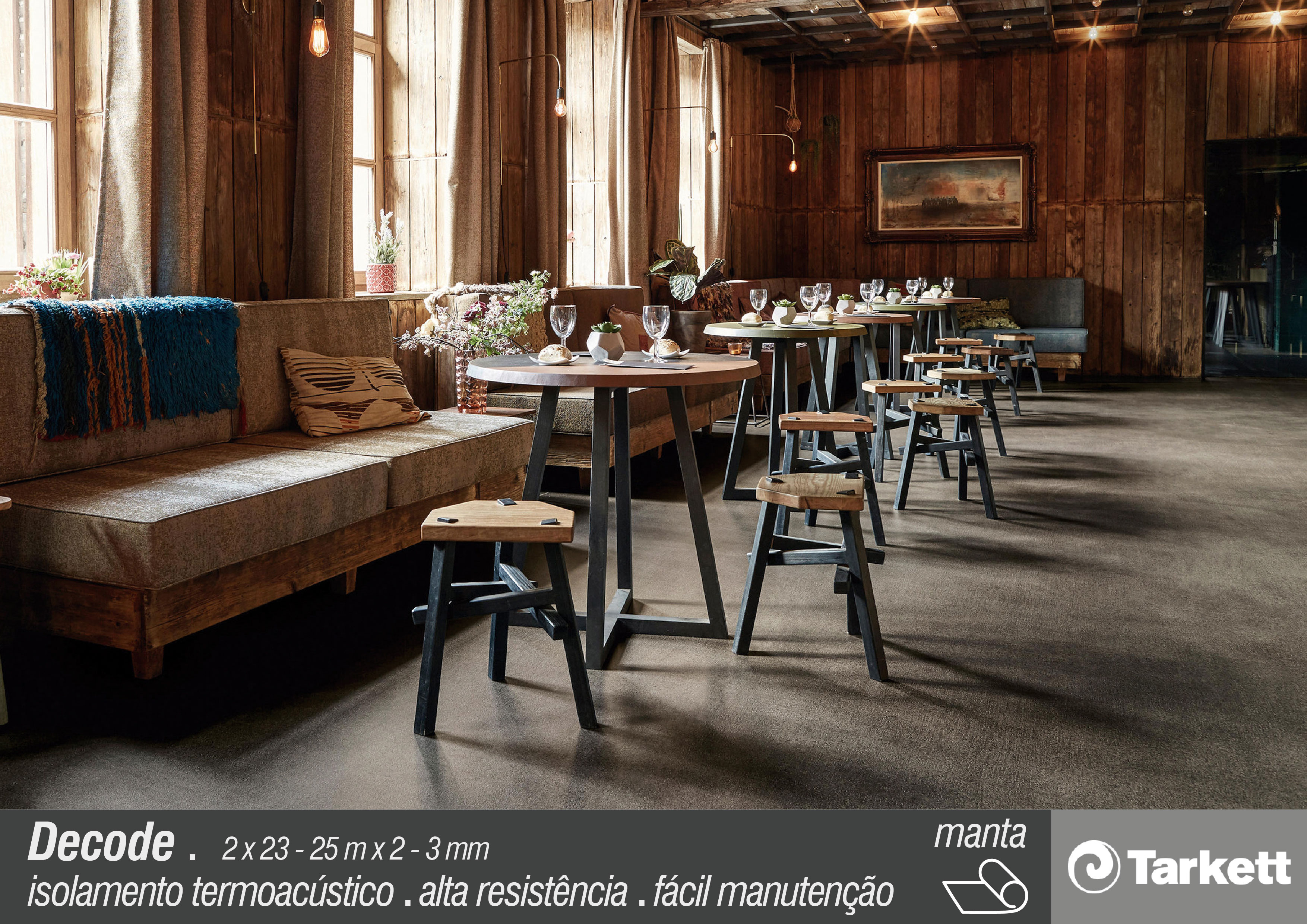 Com padrões que vão desde o cimento queimado, madeira e pedras até às cores mais vívidas, é possível repaginar diversos ambientes com estilo e personalidade com a linha de pisos Vinílicos Tarkett Decode®. A coleção Colormatch está disponível também na versão acústica, com 3mm de espessura.