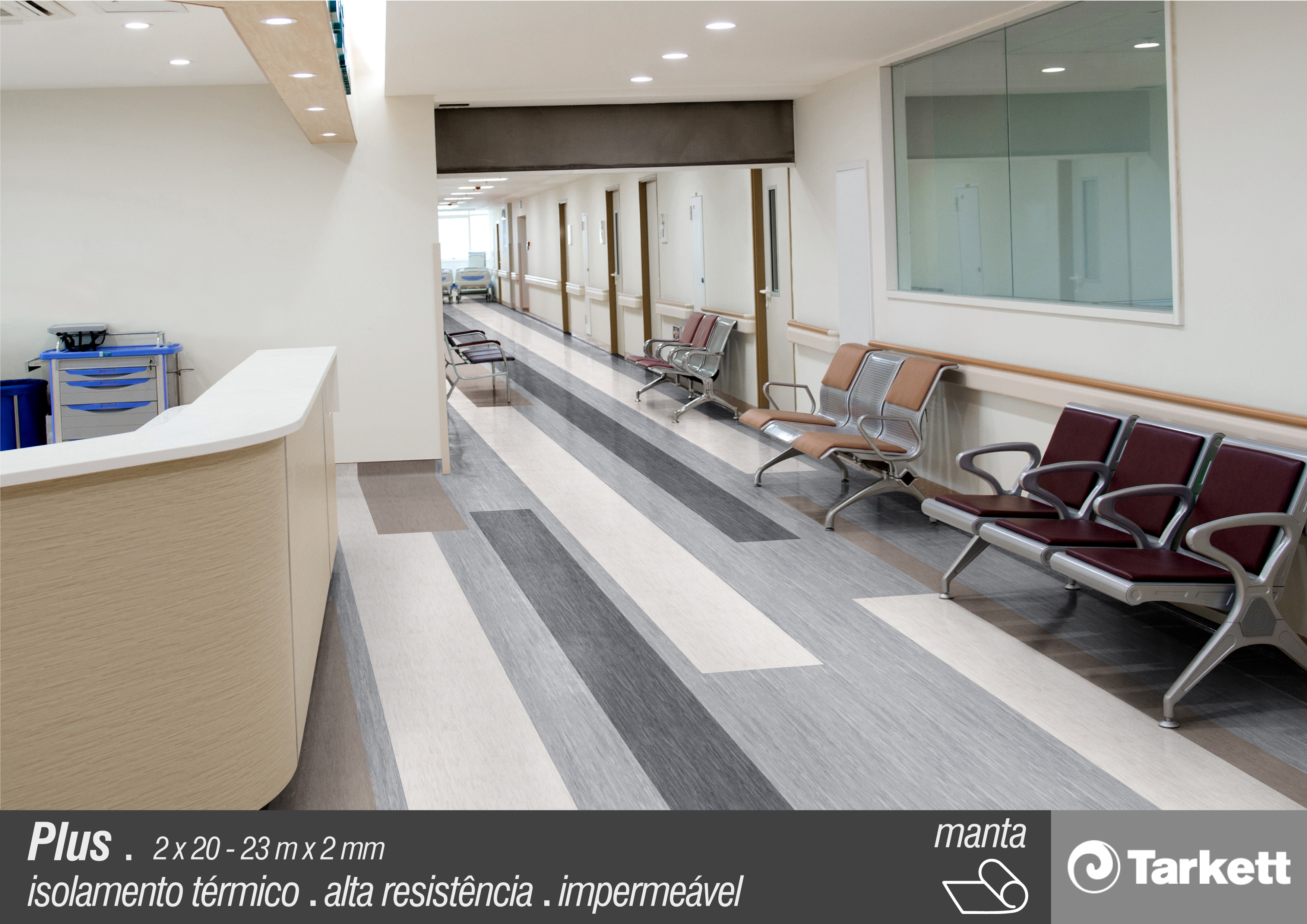 Capaz de atender com um excelente custo x benefício aos mais variados projetos, a linha de pisos vinílicos homogêneos Tarkett Plus conta com os tratamentos de superfície acrílica (Vylon Plus®) ou de PUR (Standard Plus®), que protegem o piso durante a instalação.